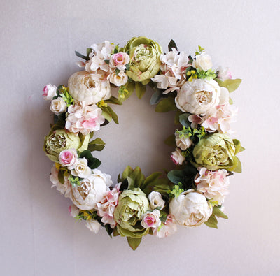 Elegant Peony Simulation Wreath – 40CM Silk Flower Garland Door Decoration for Refined Home Ambiance!