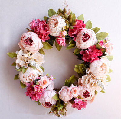 Elegant Peony Simulation Wreath – 40CM Silk Flower Garland Door Decoration for Refined Home Ambiance!