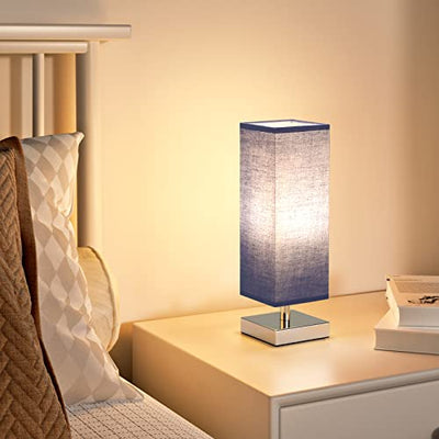 Small Table Lamp for Bedroom - Bedside Lamps for Nightstand, Minimalist Solid Wood Night Stand Light Lamp with Square Fabric Shade, Desk Reading Lamp for Kids Room Living Room Office Dorm