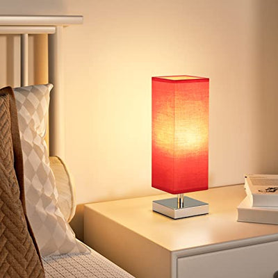 Small Table Lamp for Bedroom - Bedside Lamps for Nightstand, Minimalist Solid Wood Night Stand Light Lamp with Square Fabric Shade, Desk Reading Lamp for Kids Room Living Room Office Dorm