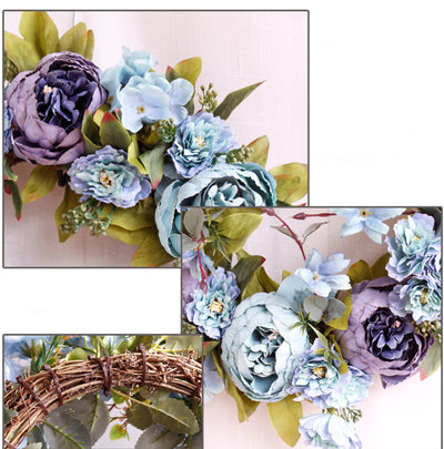 Elegant Peony Simulation Wreath – 40CM Silk Flower Garland Door Decoration for Refined Home Ambiance!