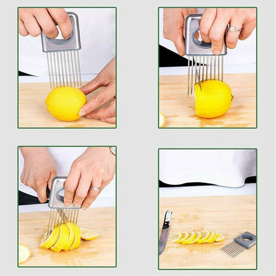 Stainless Steel Onion & Tomato Holder: Ultimate Precision Slicer for Safe & Effortless Kitchen Prep