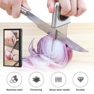 Stainless Steel Onion & Tomato Holder: Ultimate Precision Slicer for Safe & Effortless Kitchen Prep