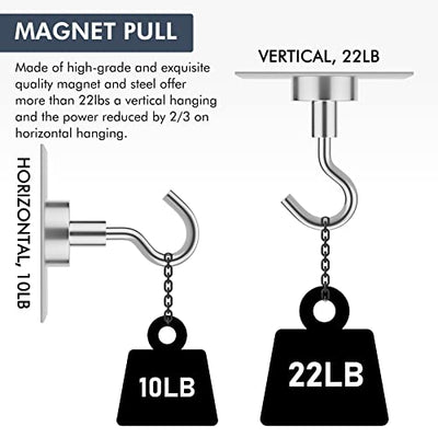 Magnetic Hooks, 22Lbs Heavy Duty Rare Earth Neodymium Magnet Hooks with Nickel Coating, Cruise, Kitchen, Home, Workplace, Office, Cabins and Garage ect (4Packs)