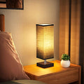 Small Table Lamp for Bedroom - Bedside Lamps for Nightstand, Minimalist Solid Wood Night Stand Light Lamp with Square Fabric Shade, Desk Reading Lamp for Kids Room Living Room Office Dorm