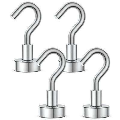 Magnetic Hooks, 22Lbs Heavy Duty Rare Earth Neodymium Magnet Hooks with Nickel Coating, Cruise, Kitchen, Home, Workplace, Office, Cabins and Garage ect (4Packs)