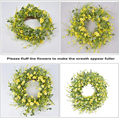 24 Inches Artificial Daisy Flower Wreath with Eucalyptus Leave Silk Flower White Berries Spring Summer Wreath for Front Door Wall Decor