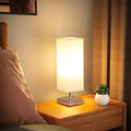 Small Table Lamp for Bedroom - Bedside Lamps for Nightstand, Minimalist Solid Wood Night Stand Light Lamp with Square Fabric Shade, Desk Reading Lamp for Kids Room Living Room Office Dorm