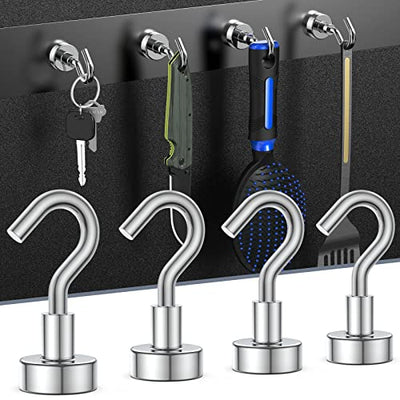 Magnetic Hooks, 22Lbs Heavy Duty Rare Earth Neodymium Magnet Hooks with Nickel Coating, Cruise, Kitchen, Home, Workplace, Office, Cabins and Garage ect (4Packs)