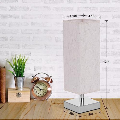 Small Table Lamp for Bedroom - Bedside Lamps for Nightstand, Minimalist Solid Wood Night Stand Light Lamp with Square Fabric Shade, Desk Reading Lamp for Kids Room Living Room Office Dorm