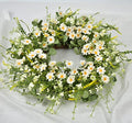 24 Inches Artificial Daisy Flower Wreath with Eucalyptus Leave Silk Flower White Berries Spring Summer Wreath for Front Door Wall Decor