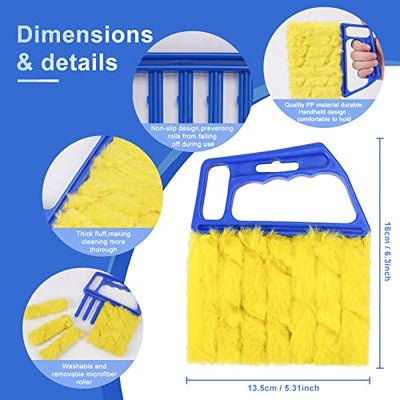 Blue Handheld Mini Blinds Cleaner Shutters, Curtain Brush Dust Remover Orange with 7 Removable Microfiber Sleeves, Air Conditioning Home Gadgets, Car Vents, Fan Shutters (Blue, with 7 Blades)