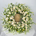 24 Inches Artificial Daisy Flower Wreath with Eucalyptus Leave Silk Flower White Berries Spring Summer Wreath for Front Door Wall Decor